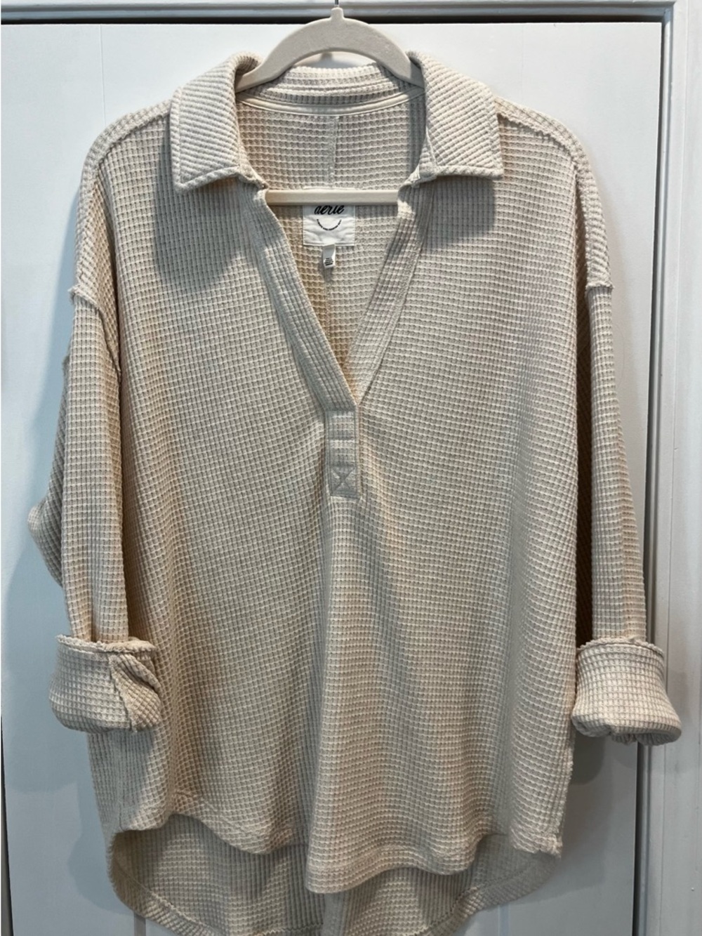 aerie NWOT Cream Waffle Knit Long Sleeve Top - Picture 4 of 10